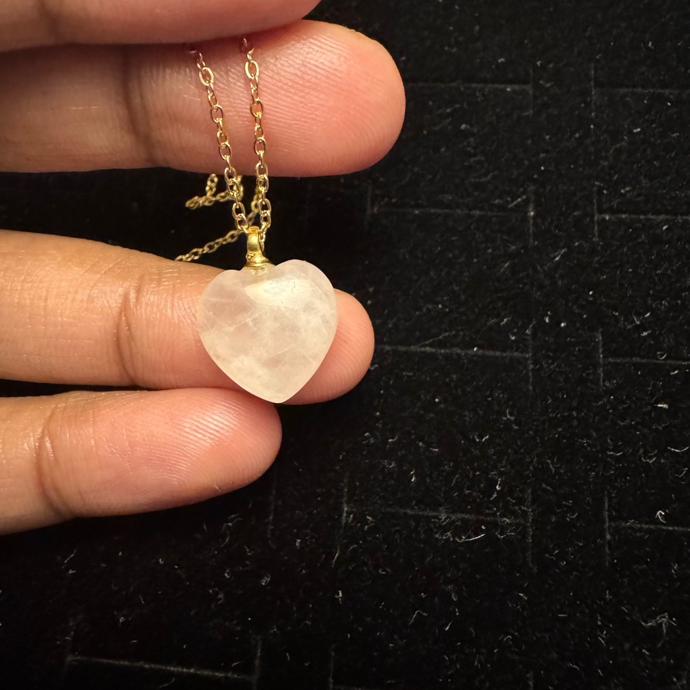 Rose Quartz Heart Pendant  & Gold Necklace